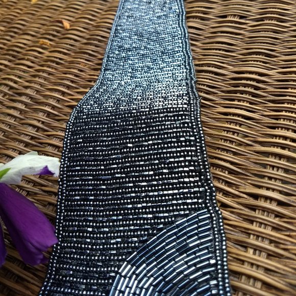 vintage 80s hematite grey seed bead belt clutch set - Picture 4 of 15